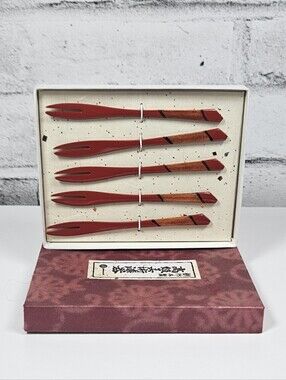 Vintage Japanese Lacquerware Appetizer Pick Set 5 Pieces In Original Box